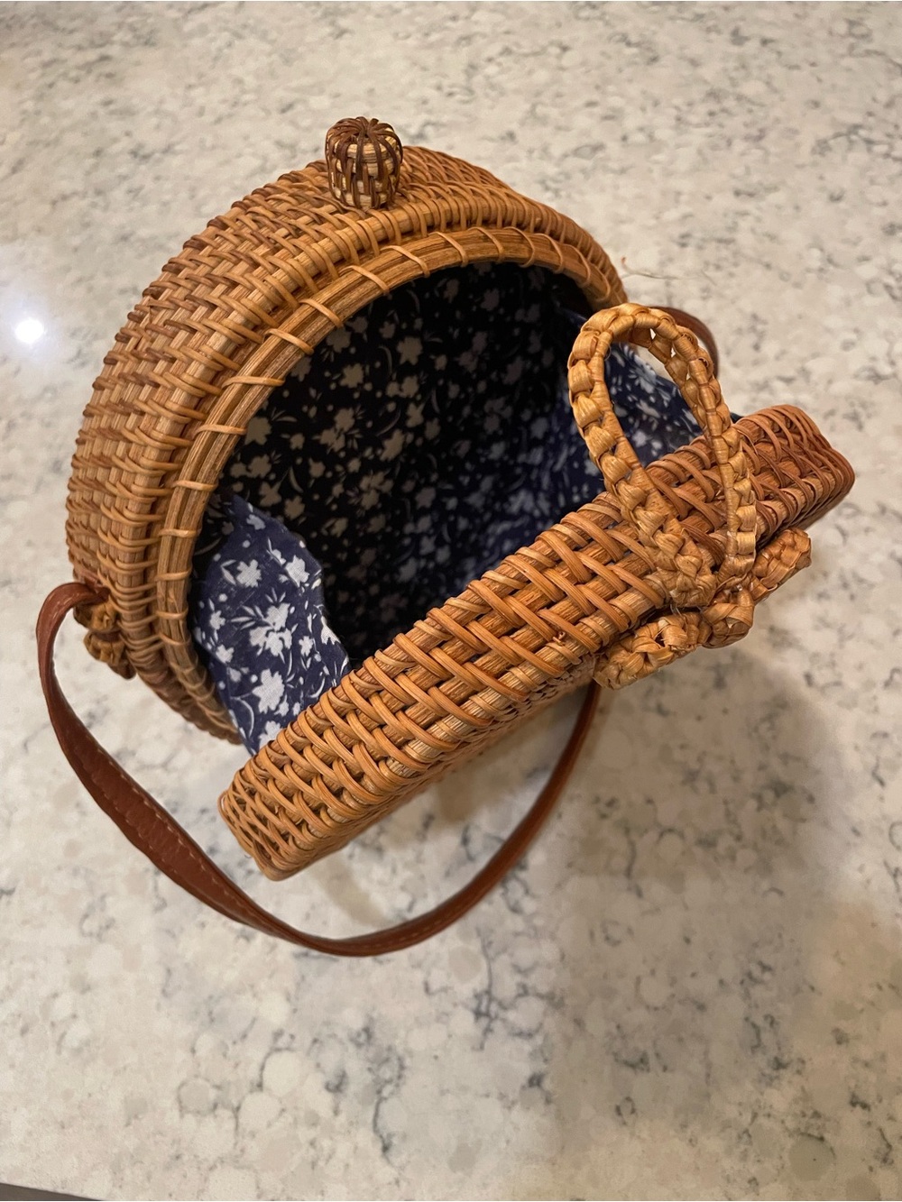 Woven Round Crossbody Bag - Brown - Picture 2 of 4